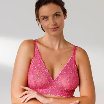 Podprsenka Blancheporte Trojúhelníková podprsenka Batlow z vyšívaného tylu, bez kostic růžová 70C