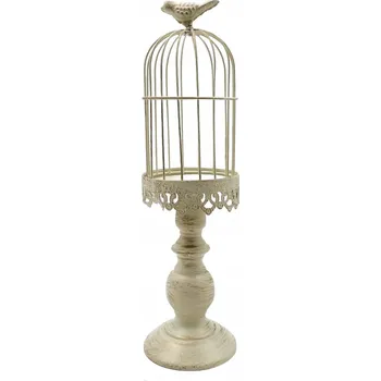 Svícen Dekorativní svícen klec pro ptáky, starožitný svatební bílý 38 cm