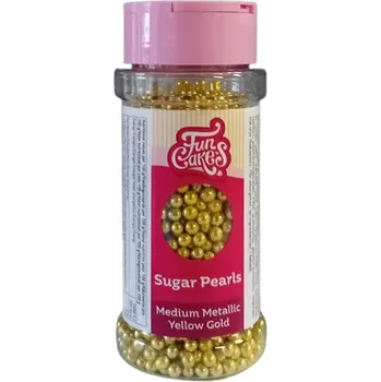 Jedlá dekorace na dort FunCakes Sugar Pearls - perly střední žlutě zlaté - metalické 80 g