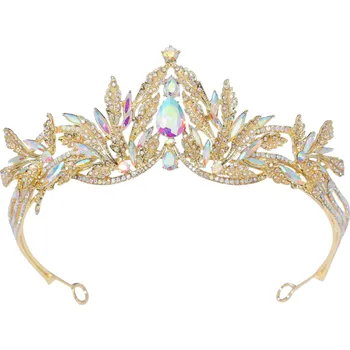 Čelenka B-TOP Slavnostní pozlacená korunka Diadém do vlasů s AB krystaly