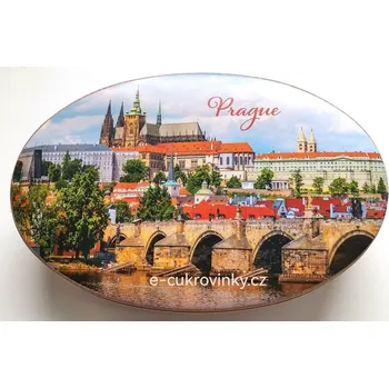 Bonboniéra Bonboniéra B&S 125 g g oválná plechová dóza Praha Hradčany den (italské mléčné pralinky s mléčným krémem v plechovce s růží)