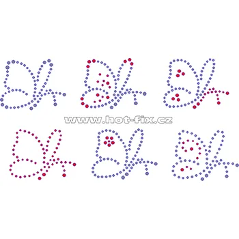 ZM005-B-sada 6ks - motýli nažehlovací hot-fix kamínková aplikace na textil, rozměry motýla cca 5,7x4,4cm barva: broušené kameny barva 101/N Crystal /stříbrná a 103/N Siam /červená