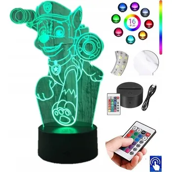 Lampička LAMPIČKA na SKLE Tlapková patrola Chase 3D LED RGB + DÁLKOVÝ OVLADAČ 16 BAREV