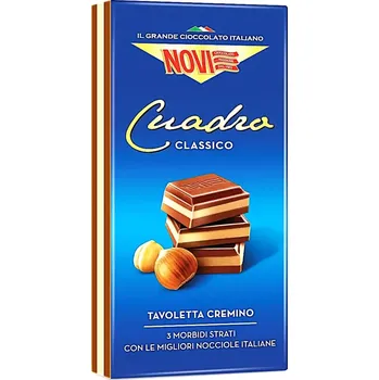 Čokoláda Italská čokoláda NOVI Cuadro 110 g mléčná s oříškovou náplní (Mléčná tabulková italská čokoláda, lískooříšková)