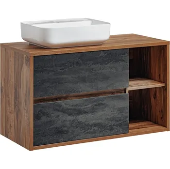 Policová skříň Závěsná skříňka Hampton Concrete Magic s deskou a umyvadlem 100 cm tmavý beton/dub hunton