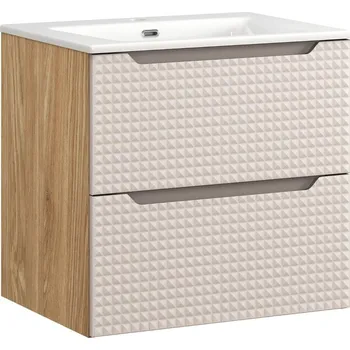 Policová skříň Závěsná skříňka Luxor Beige Sky I se zápustným umyvadlem 60 cm béžová/dub olejovaný