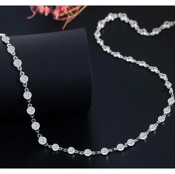 Náhrdelník B-TOP Módní dlouhý náhrdelník se zirkony Round - bílé pozlacení