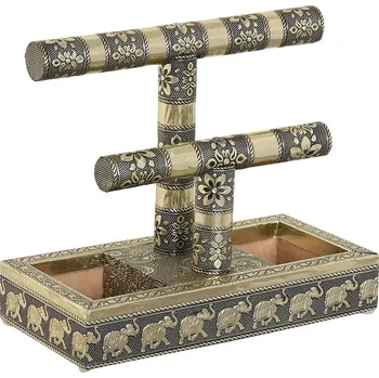 Organizér do auta Šperkovnice Home ESPRIT Bílá Šampaňská Dřevo Aluminium (20 x 10 x 18 cm)