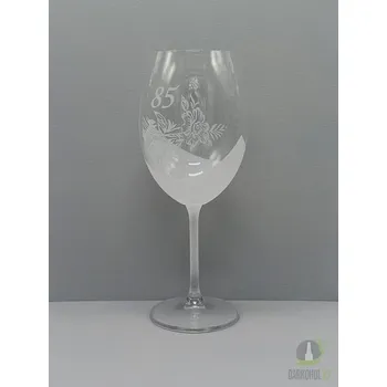 Sklenice Pískovaná sklenice na víno - 85 let s květinou