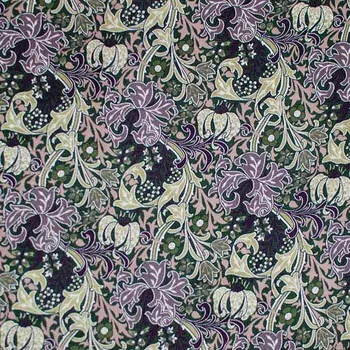 Podšívka PA101, vínovo-zelené abstraktní květy, š.140