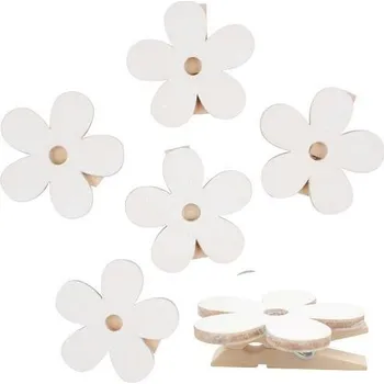 Kytička dřevěná na kolíčku 4 cm bílá/přírodní k dozdobení - 1 ks