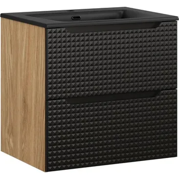 Policová skříň Závěsná skříňka Luxor Black Sky I se zápustným umyvadlem 60 cm černá/dub olejovaný