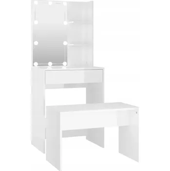 Toaletní stolek Toaletní Stolek se zrcadlem, bílý, 60x40x140 cm + stolička 70x35x45 cm