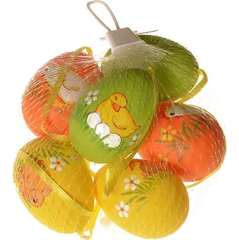Velikonoční dekorace H+H Vejce závěsná x 6 ks, vhodná i do exteriéru, výška 6 cm, síťka 381231 Nové zboží