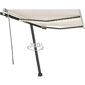 Markýza vidaXL Ručně zatahovací markýza s LED světlem 300 x 250 cm [3069702] Barva: krémová