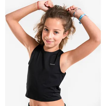 Pánské tričko KIPRUN Dívčí prodyšný běžecký crop top 10 LET ČERNÁ