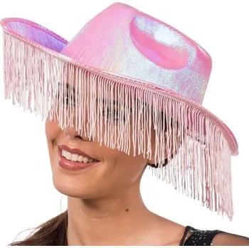 Klobouk CHAKS Klobouk kovbojský růžový iridescent s trásněmi