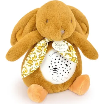 plyšák DOUDOU Hrací skříňka s projekcí - Králíček - hořčicově žlutá