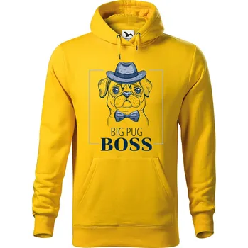 Pánská mikina DOBRÝ TRIKO Pánská mikina s potiskem Big pug boss Velikost pánské mikiny: 4XL, Barva: Žlutá