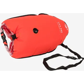 DECATHLON Bezpečnostní bójka s vnitřní kapsou a síťovinou OWS500 ORANŽOVÁ|ČERVENÁ