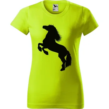 Dámské oblečení DOBRÝ TRIKO Dámské tričko s potiskem Kůň Barva: Limetková, Velikost: XL