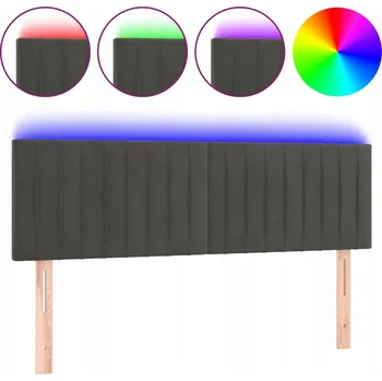Čelo postele LED sametové tmavě šedé 144x5x78 cm