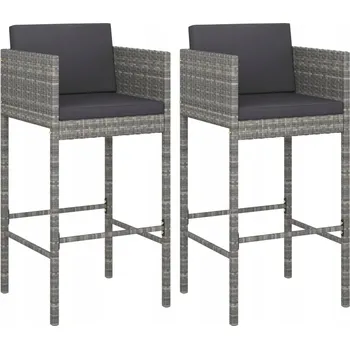 Barové zahradní židle/stolice šedé z polyratanu, 50x48x100 cm, sada 2 ks