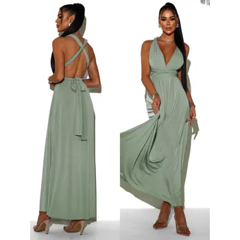 Dámské šaty Zelenkavé zavazovací variabilní šaty BEATRICE s vázáním Velikost: ONESIZE