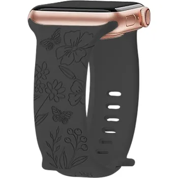 Řemínek na hodinky Řemínek pro Apple Watch 42mm / 41mm / 40mm / 38mm - silikonový - motýli - černý