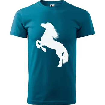 Pánská móda DOBRÝ TRIKO Pánské tričko s potiskem Kůň Velikost: XL, Barva: Petrolejová