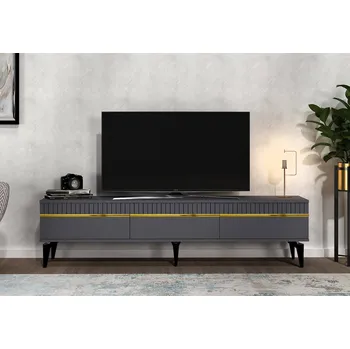 Televizní stolek BREVIG TV stolek na nožičkách, antracit / zlatá