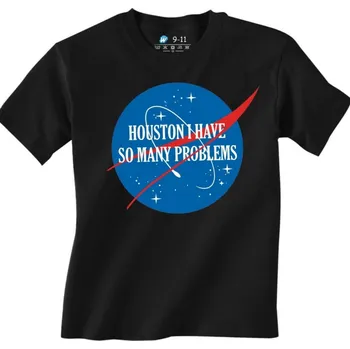 Chlapecké tričko Dětské tričko NASA Houstone mám spoustu problémů (Od 3 do 13 let) (Velikost: 3-4, Barva: Černá)