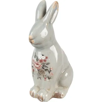 Bytová dekorace Zelená keramická dekorace králík s květy Floria L - 16*12*27 cm