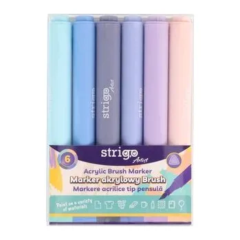 Strigo. Markery akrylowe trójkątne 6 kolorów. Końcówka Brush. Zestaw 4