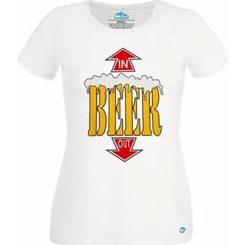 Dámské tričko PIVO ⇧ Dovnitř ⇩ Ven (Skladem XS-4XL) (Velikost: 4XL, Barva: Bílá)