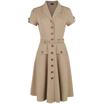 Dámské šaty Středně dlouhé šaty Rockabilly z Voodoo Vixen - Šaty s rozšírenou suknou Ida Safari - Ženy - hnědá