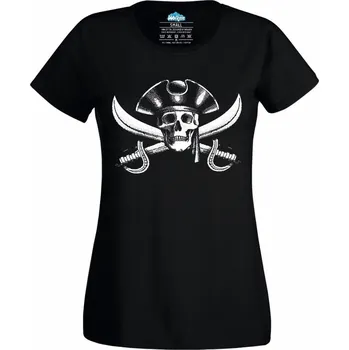 Dámské tričko Pirátská lebka (Skladem XS-4XL) (Velikost: 4XL, Barva: Černá)