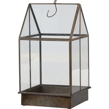 Skleník Mosazný antik kovový dekorační skleník / lucerna Fibio - 21*21*38 cm