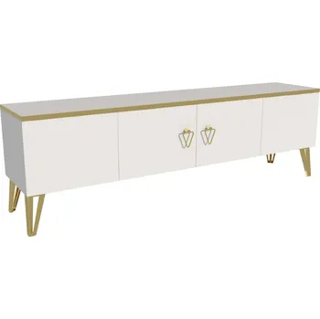 Televizní stolek LARISA TV stolek na nožičkách, bílá / zlatá
