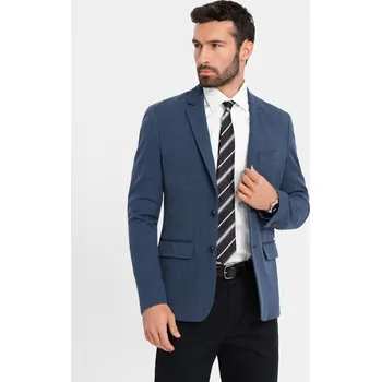 Pánská větrovka Elegantní pánská bunda SLIM FIT s rayonem - tmavě modrá V3 OM-BLZB-0135 - S