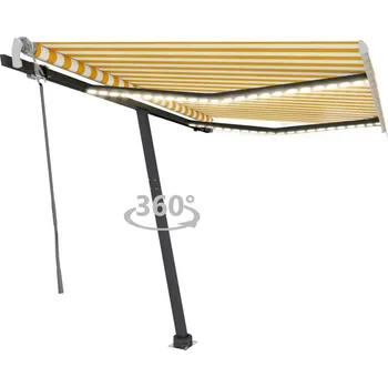 Markýza vidaXL Ručně zatahovací markýza s LED světlem 300 x 250 cm [3069702] Barva: Žluto-bílá