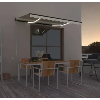 Markýza vidaXL Ručně zatahovací markýza s LED světlem 350 x 250 cm [3069081] Barva: Žluto-bílá