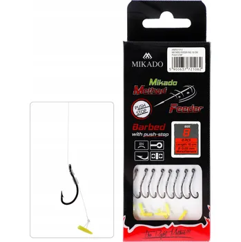 Rybářský háček Háčky na krmení, s návazcem, s protihrotem, montáže Mikado Method Feeder Rigs, 8 ks