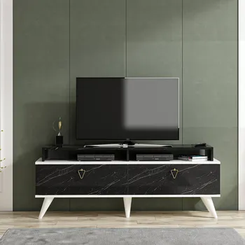 Televizní stolek VALDEZ TV stolek na nožičkách, černá / bílá