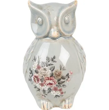 Bytová dekorace Zelená keramická dekorace sova s květy Floria L - 13*12*22 cm