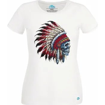 Dámské tričko Indiánská lebka (Skladem XS-4XL) (Velikost: 4XL, Barva: Bílá)
