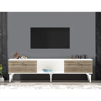 Televizní stolek LARING TV stolek na nožičkách, bílá / ořech