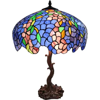 Lampička Clayre&Eef Stolní lampa 5LL-6070 modrá/zelená, styl Tiffany hnědá, modrá, zelená, růžová, žlutá 2 x 60 W - Doprava zdarma