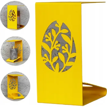 Svíčka Žlutá hřbitovní svíčka Velikonoce s motivem větviček ve vajíčku, výška 20 cm, ODOLNÁ, KOVOVÁ