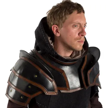 Epic Armoury Kožená ramena s límcem, černá/hnědá barva